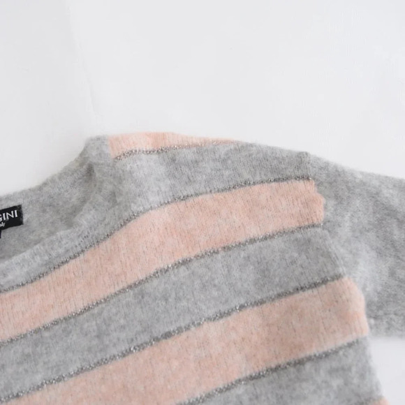 Immagini Grey & Pink Stripe 50% Alpaca 22% Wool Crewneck Sweater M - Picture 9 of 11
